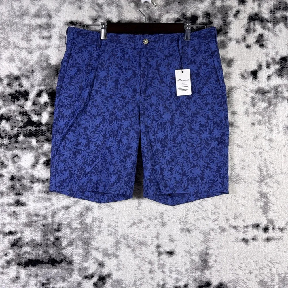 New Peter Millar Seaside Palms Poplin Shorts Mens Size 34 Navy Golf Preppy Comfy